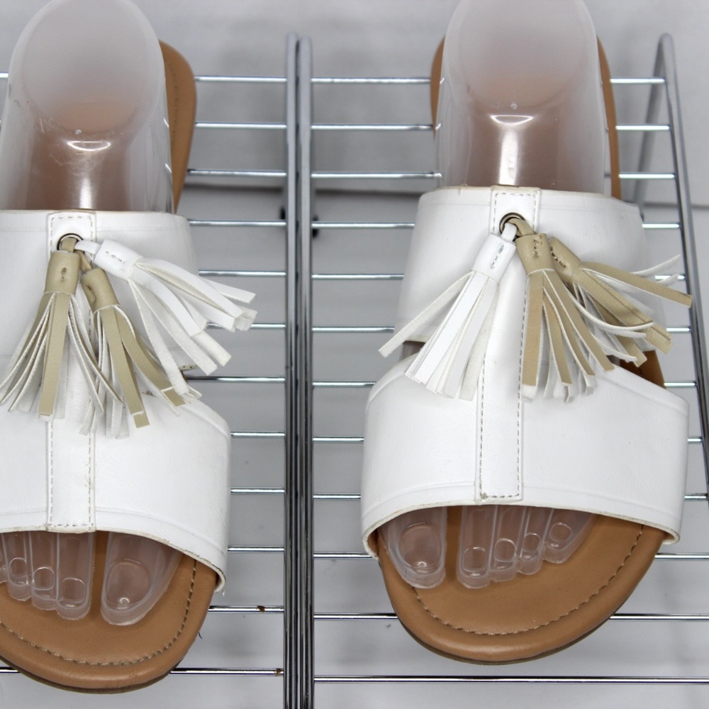 Lane Bryant  White Cut Out Strap Slide Sandals